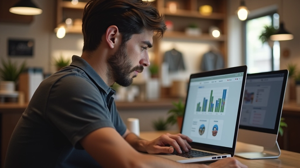 Titolare di negozio italiano che esamina i dati del suo e-commerce su laptop