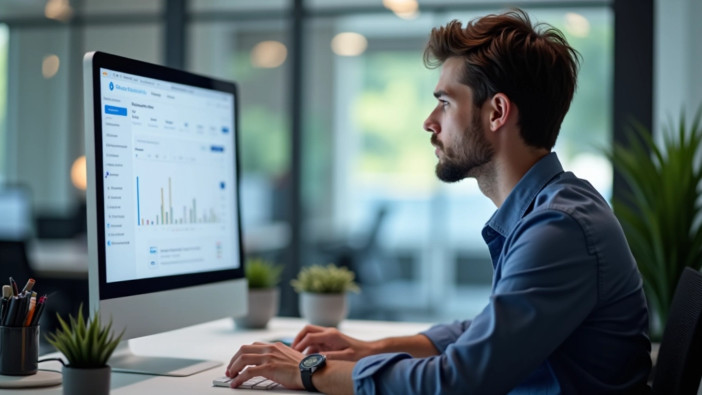 Mani di un uomo che digita sulla tastiera mentre guarda schermo con dashboard amministrativo WooCommerce aperto