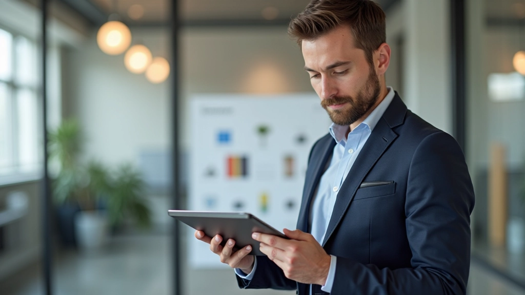 Persona che consulta un tablet mostrando categorie di prodotti organizzate gerarchicamente su uno schermo