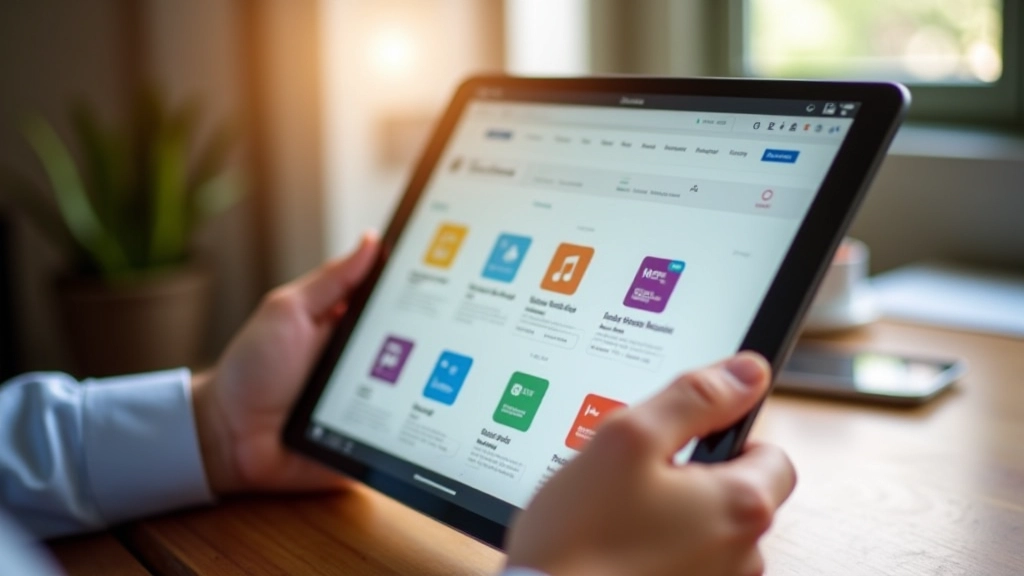 Schermo di tablet mostra icone di estensioni plugin per WooCommerce organizzate in griglia con colori vivaci